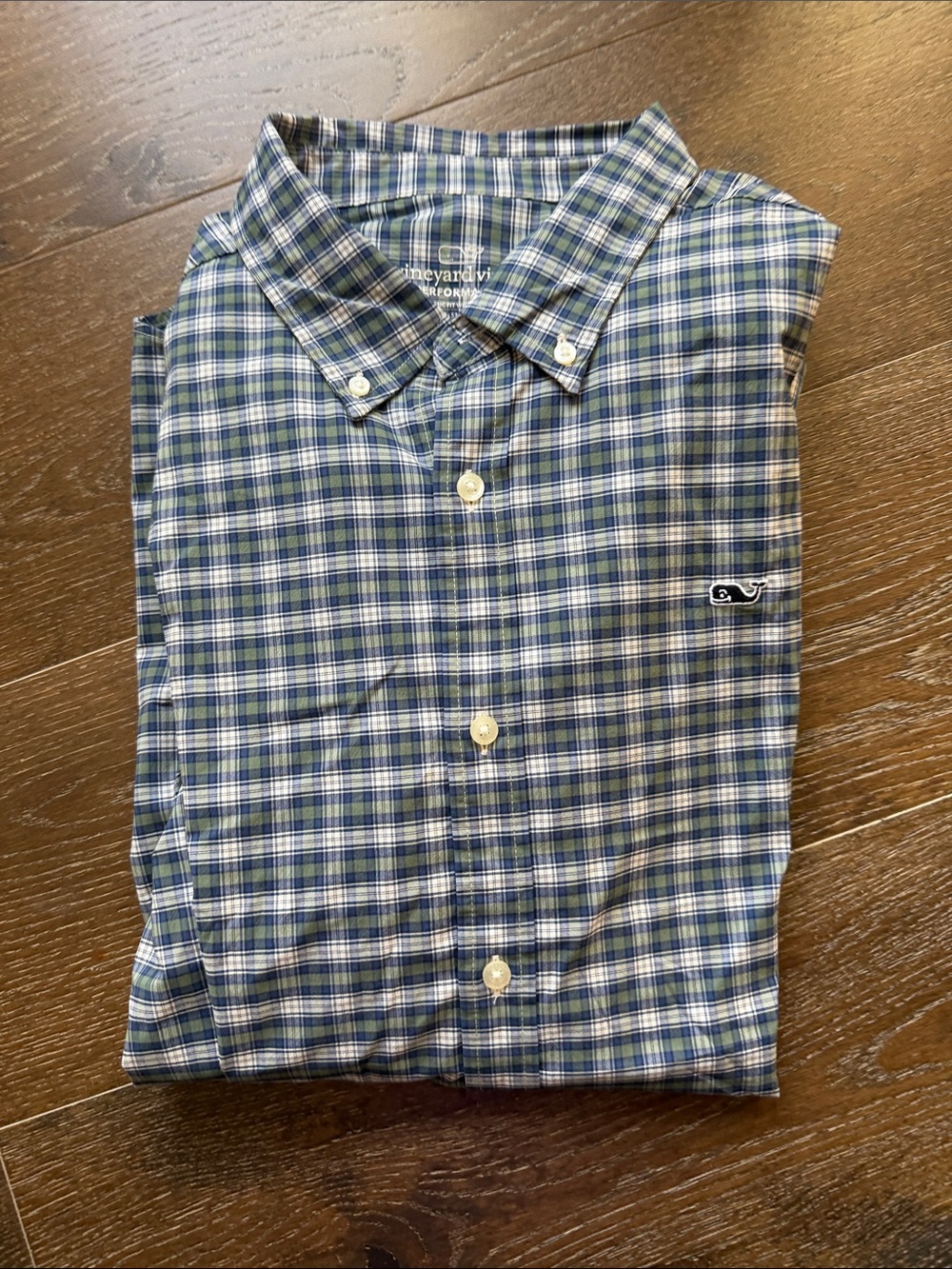 Vineyard Vines Green and Blue Plaid Button-Down Shirt